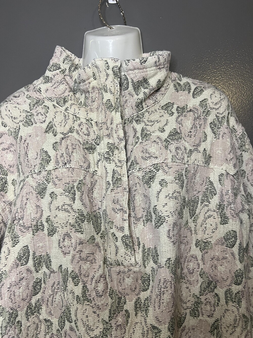 We The Free Sweater Womens Large Pink Floral Henley Pullover Long Sleeve Boho
